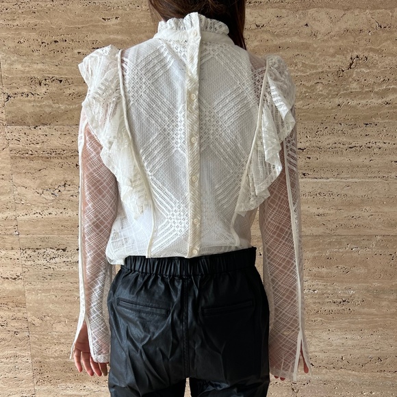 White Lace Long Sleeve Top - H&M size 12 frill detail - Picture 3 of 8